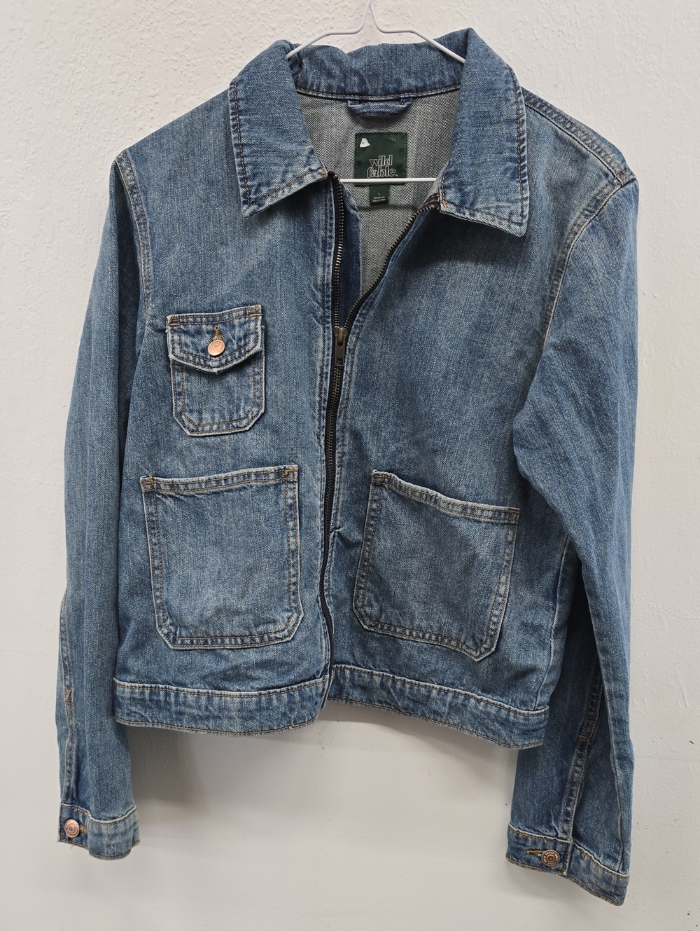 wild fable Women'sLight Blue Denim Zip-Front Jacket